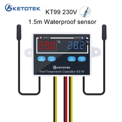 KT99pro AC 110-220V Digital Thermometer Incubator Thermostat Temperature Controller Sensor Heating Cooling With Dual Probe