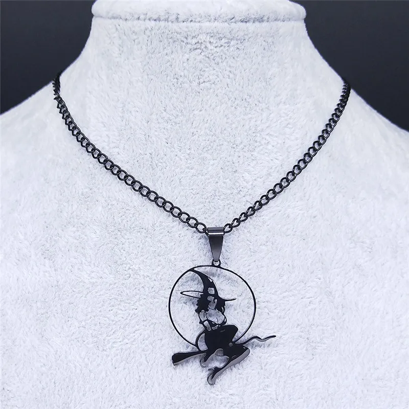 Wicca Witch Stainless Steel Choker Necklace Witchcraft Supplies for Spells Necklace Hollow Pendant for Women Punk Jewelry N4444S