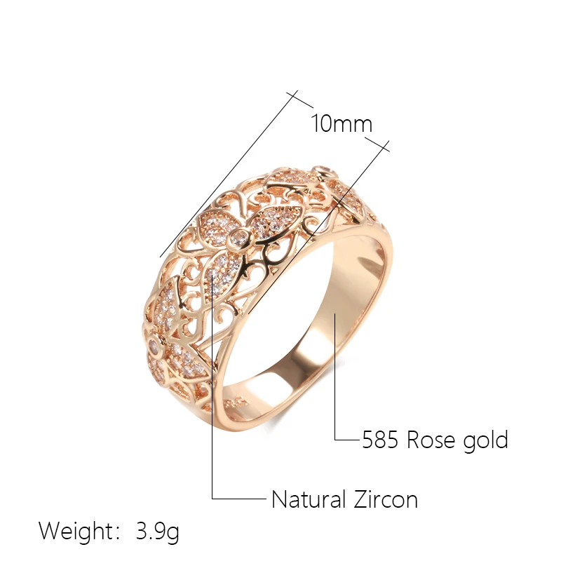 Kinel Nieuwe 585 Rose Gouden Ringen Voor Vrouwen Natuurlijke Zirkoon Bloem Ring Vintage Bruid Bruiloft Fijne Sieraden Party Gift