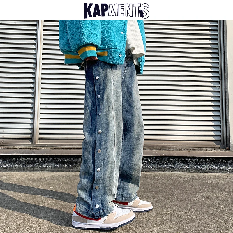 KAPMENTS Men Harajuku Korean Style Jeans Pants 2023 Mens Baggy Hip Hop Casual Denim Trousers Male Vintage Wide Leg Harem Pants