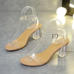 Summer Transparent High Heels Fashion Square Toe Women's Sandals Ladies Sexy Butterfly-knot Wearable Pu Slip on Women Shoes