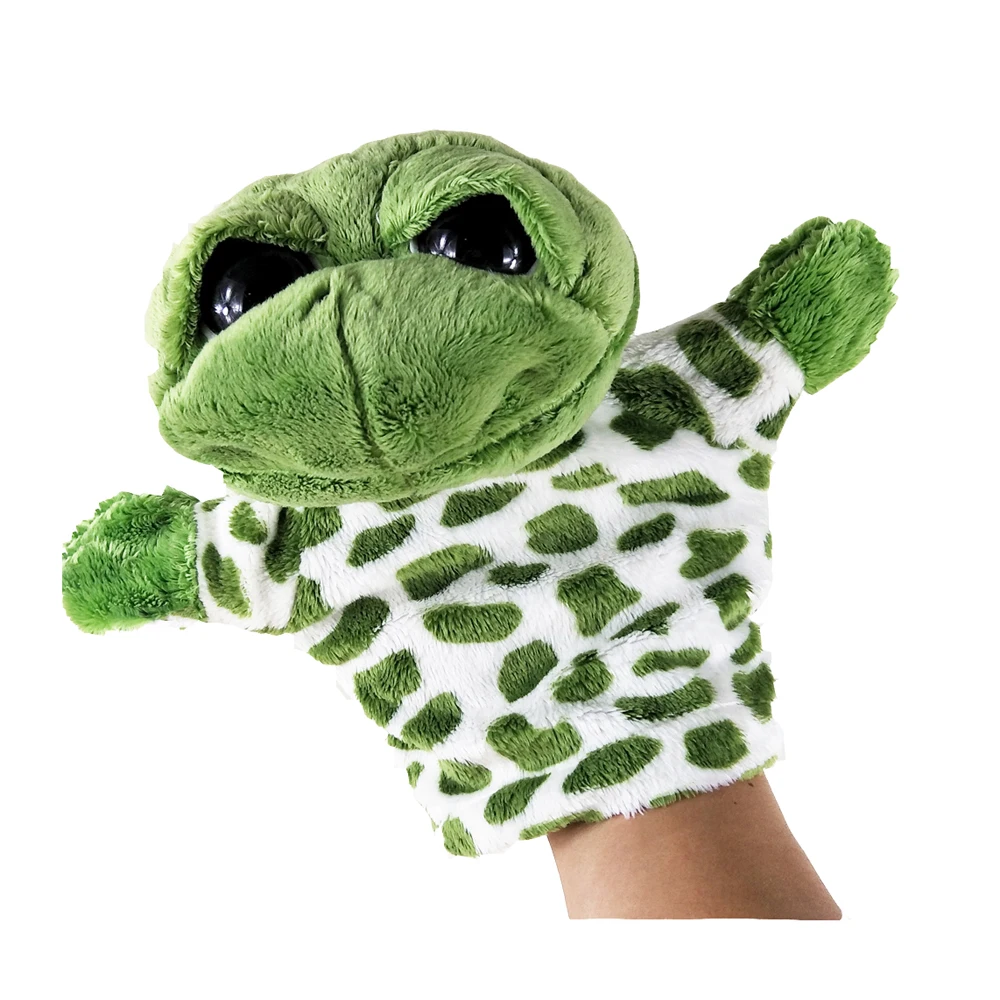 Marioneta de mano para niños, juguete de peluche de ojos grandes, tortuga verde