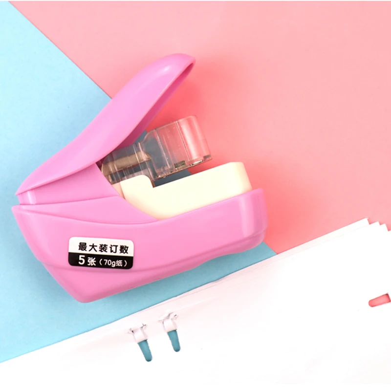 Creative Staple-Free Stapler Candy Color Office School Student Stationery Paper File Binding Machine Stapling Tools Supplies