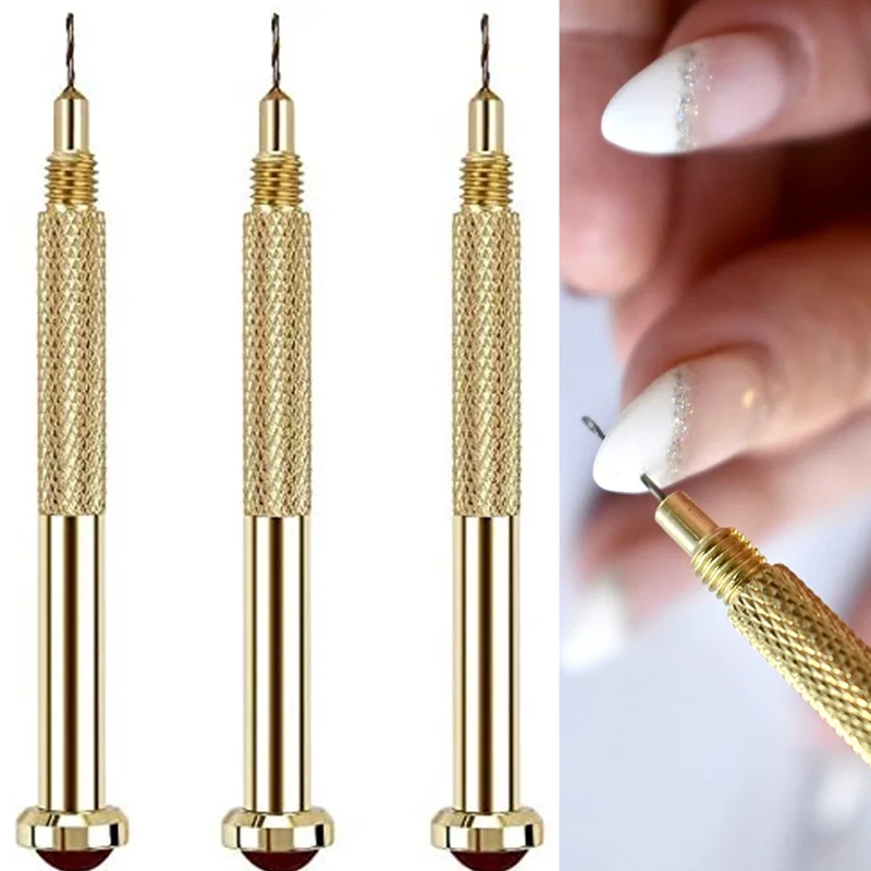 Nail Drill Pack of 3 for Dangle Charm Art Piercing Tool, Gold Hand Drills for Jewelry Rings for Tips, Acrylic, Gels Decoration