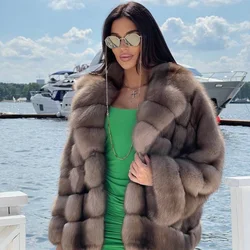 Sable Color Natural Fox Fur Jacket Women Spring Luxury Warm Outertwear Long Sleeve Lapel Genuine Real Fur Coat Lady Topfur