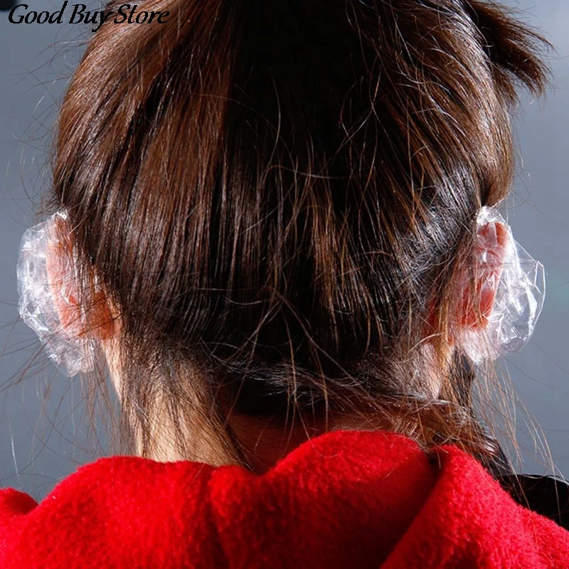 100PCS Hairdressing Earmuffs Salon Waterproof Clear Ear Cover Ear Protection Transparent Bath Shower Earmuff Cap Cleaning Tools