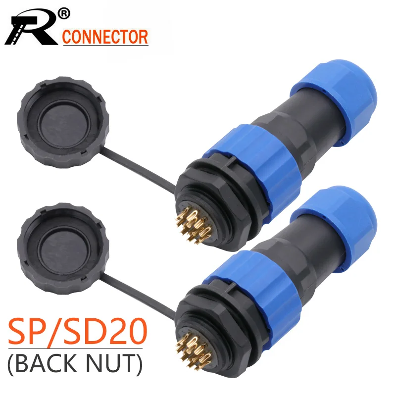 10 Sets SP20 Waterproof Aviation Connector 2/3/4/5/6/7/8/9/12 Pins IP68 20mm Circular Power Cable Male Plug Female Jack Socket