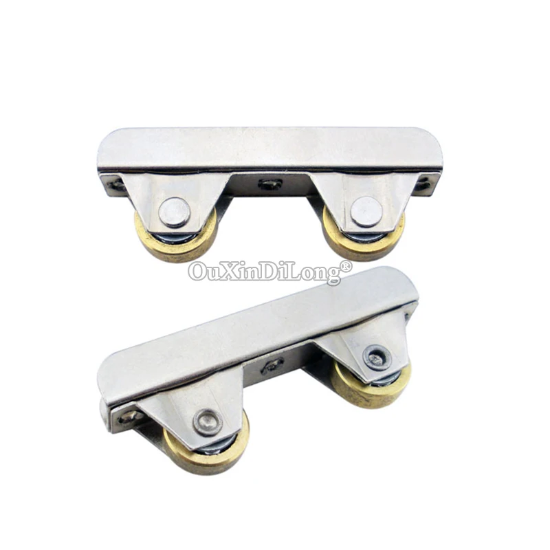 Free Shipping 8PCS Stainless Steel Glass Showcase Cabinet Sliding Door Rollers Copper Wheels Track Pulleys for 5~6mm Glass