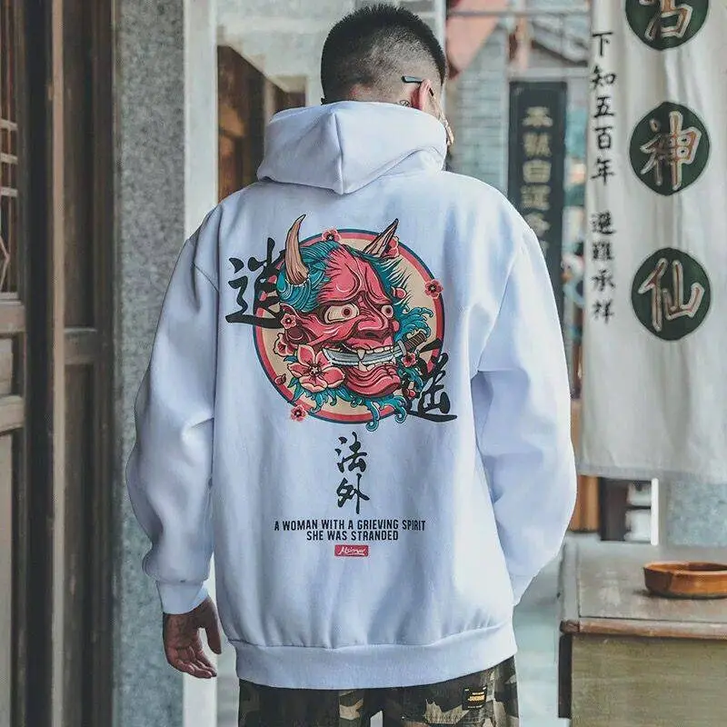 แฟชั่นชาย Cool Hip Hop ผู้ชาย Hoodies ญี่ปุ่นลำลองเสื้อ Streetwear ผู้ชายผู้หญิงหลวม Harajuku Devil Hoodie ชาย