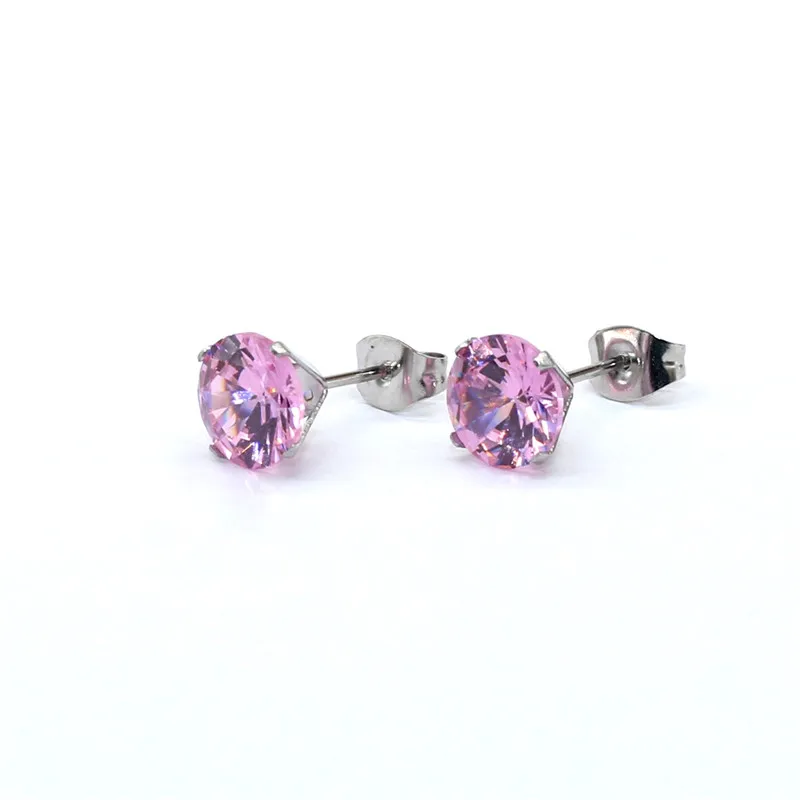 Mini-Ohrstecker aus Edelstahl mit rosa AAA-Zirkonia, 3mm bis 8mm rund, echte goldfarbene Beschichtung, nicht leicht verblassend, allergiefrei – Detail 17