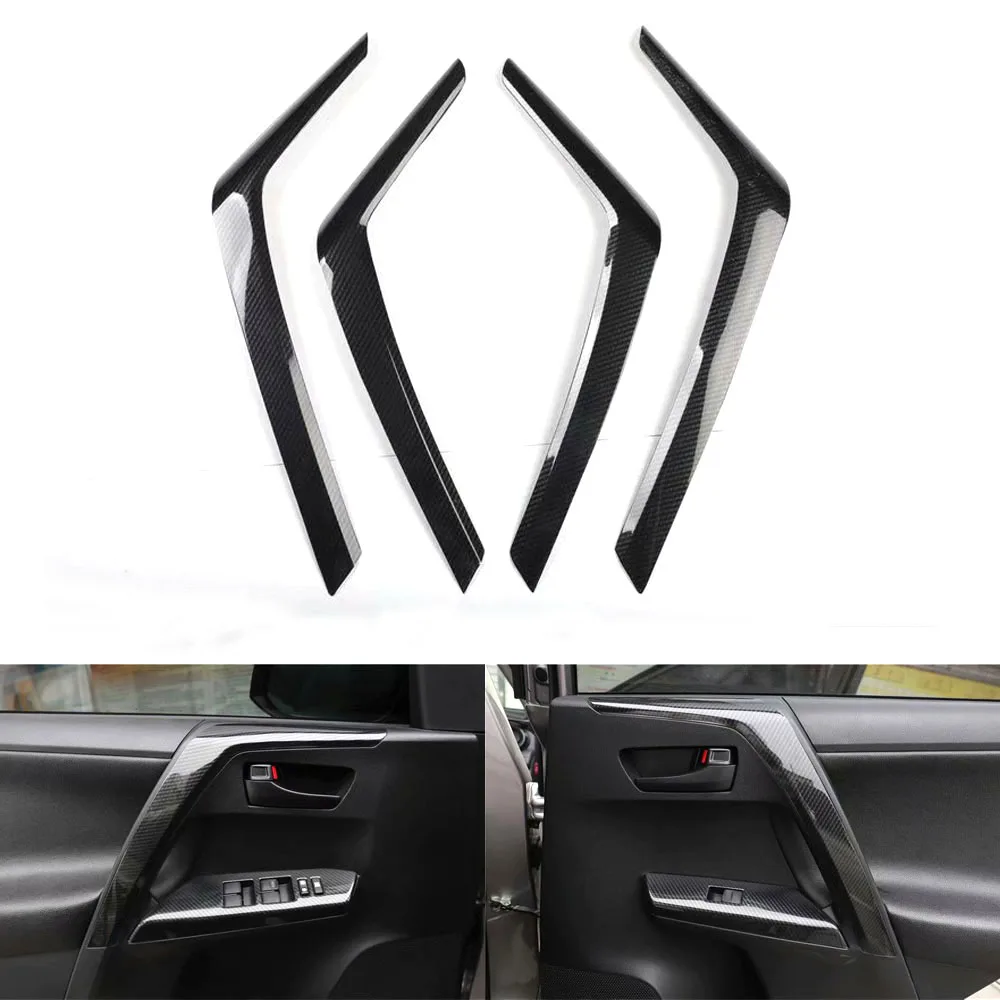 4Pcs Car Interior Door Armrest Decoration Strips Trim Styling For Toyota RAV4 2013-2019 Auto Moldings Accessory