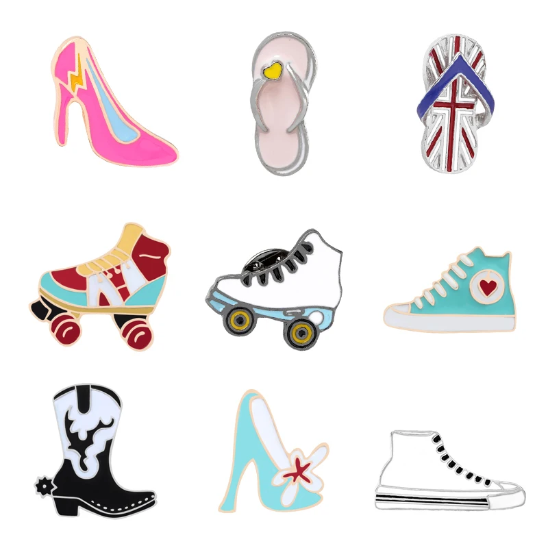 Enamel Canvas Shoes Pins Collection Boots High Heels Roller Skates Slippers Brooches Clothes Bag Button Pin Badges Women Jewelry