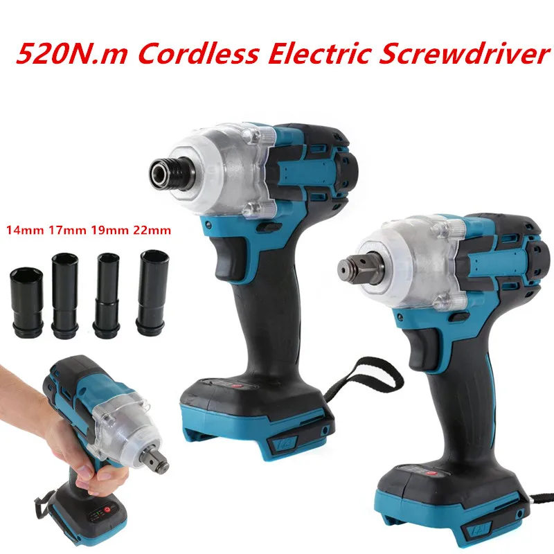 

18V 520N.m Handheld Cordless Electric Impact Wrench Motor 1/2 Rechargeable Wrench Drill Driver LED Light For Makita Battery