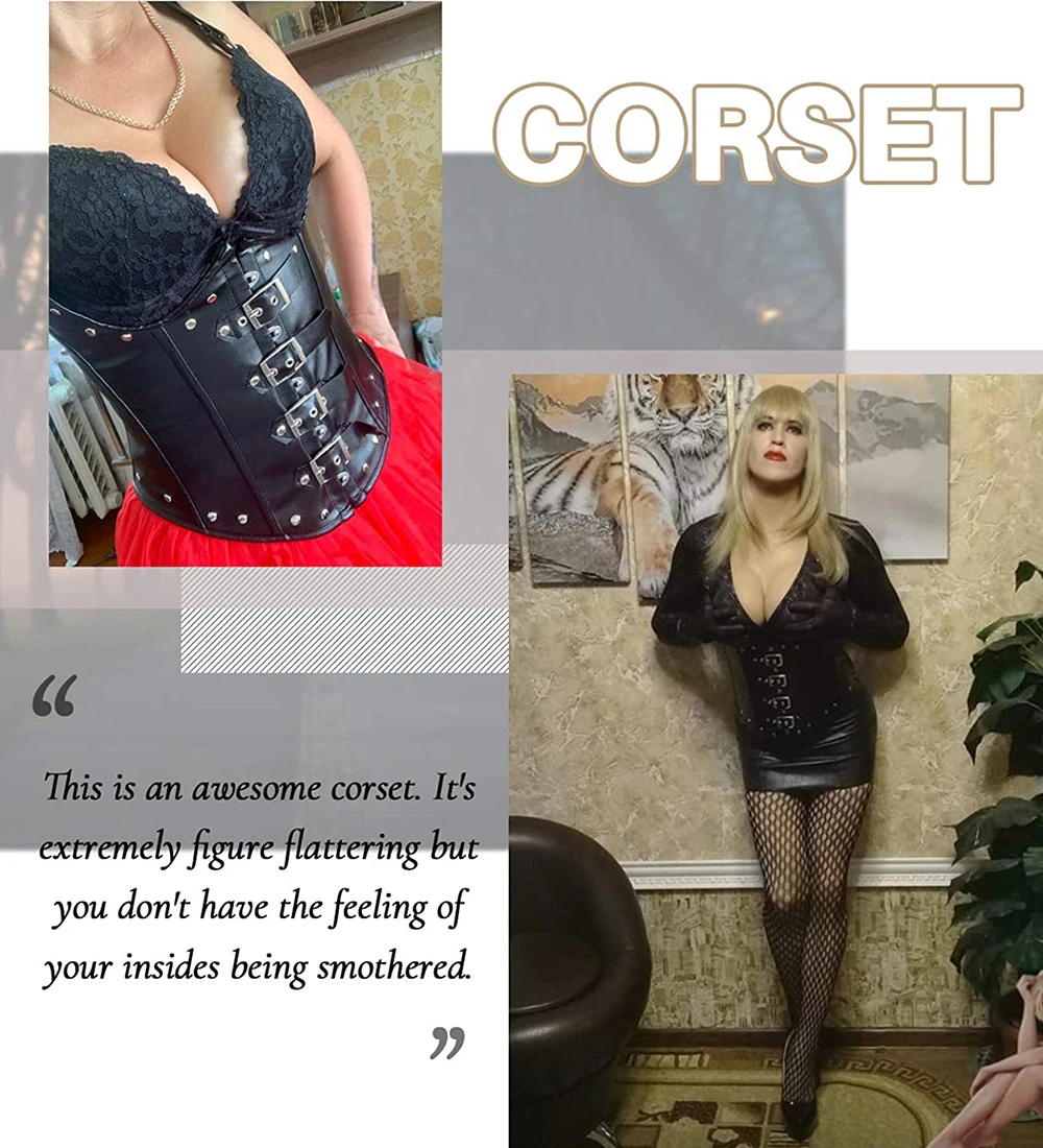 6xl Plus Size Women Sexy Black Corset Top Steampunk Gothic Latex Corset Bustier Espartilho Waist Cincher Korsett Overbust Femme