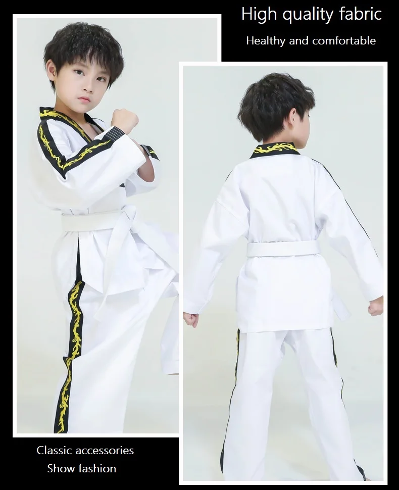 Heißer Personalisierte Stickerei Taekwondo Doboks Unisex Individuelle Charakter Lange Ärmeln WTF taekwondo Uniformen Kind TKD Kleidung