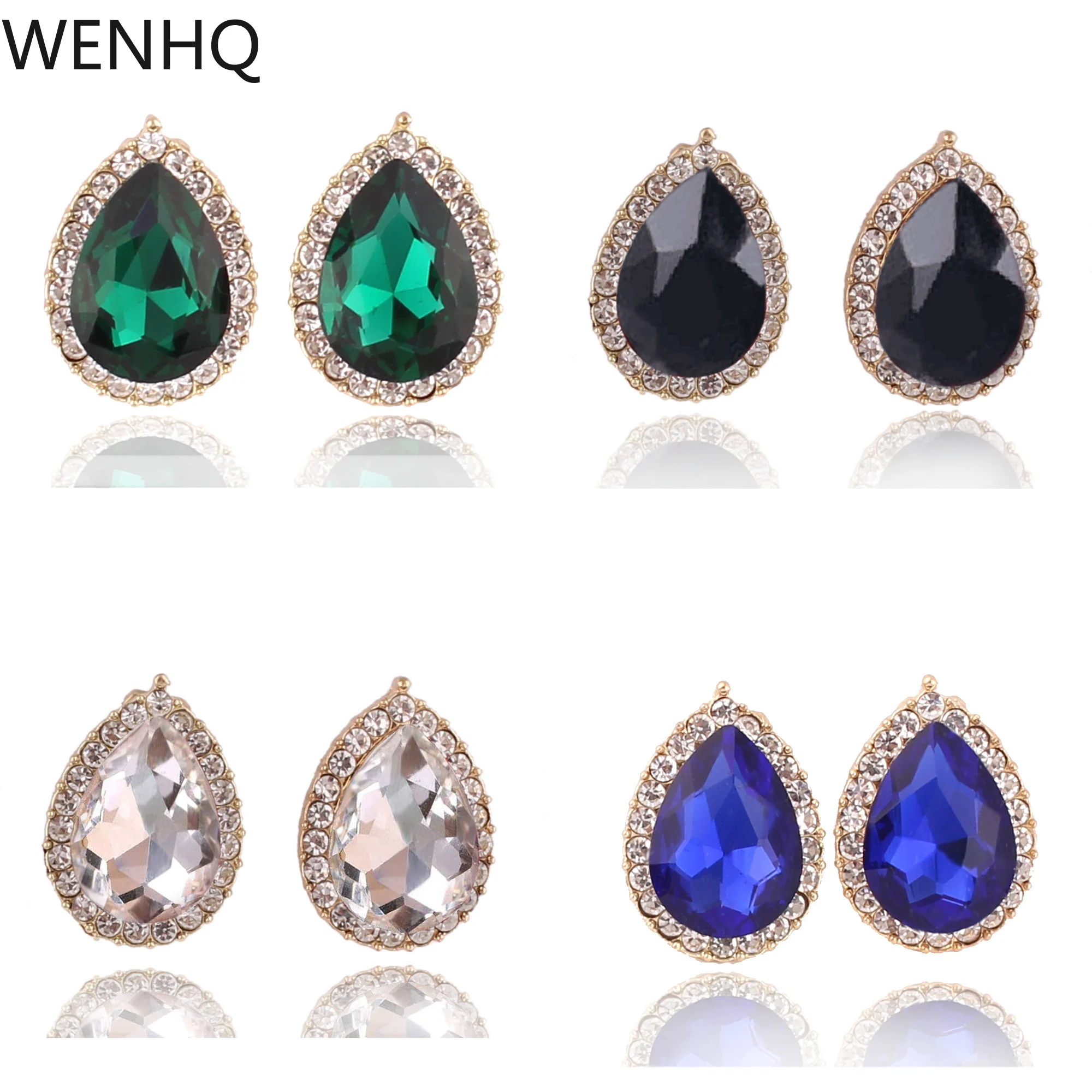 WENHQ Rhinestone Crystal Tear Drop Shape Clip on Earrings Non Piercing for Women Wedding Luxury No Hole Earrings High Quality