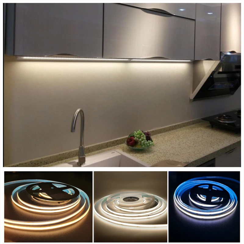 

COB LED Strip Light Set Dimmable светоди FOB LED Tape Light with 12V Power Supply for Cabinet Kitchen Lamprip