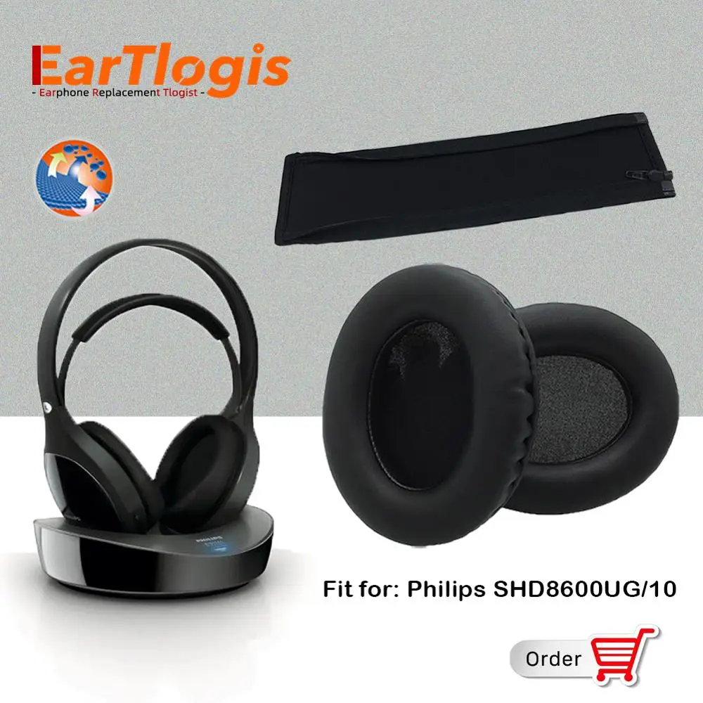 EarTlogis Replacement Parts for Philips SHD8600UG/10 SHD-8600UG/10 Headset EarPads Bumper Earmuff Cover Cushion Cups pillow Hea