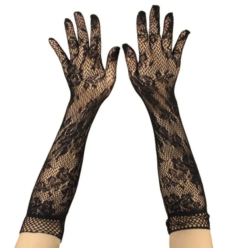 

Women Summer High Elasticity Sexy Cotton Lace Fishing Net Jacquard Long Sunscreen Drive Cycling Gloves Prom Etiquette Cosplay