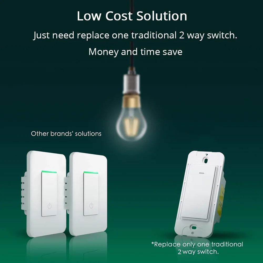 Zemismart Tuya WiFi 2 Way สวิทช์ Neutral ต้องใช้สวิทช์สวิทช์ Alexa Google Home Control ไม่ต้องใช้ Hub