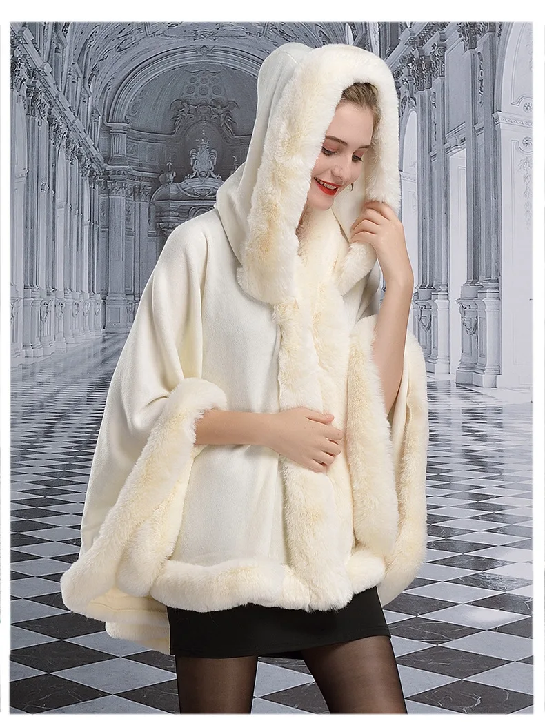 5 Colors Poncho Women Faux Fur Neck Winter Overcoat Cape Thick White Black Warm Shawl Cloak Big Pendulum Cardigan Loose Coat