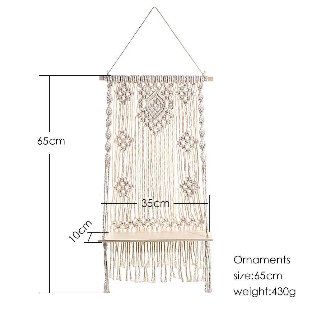 Macrame Wand Hängen Regal Boho Wohnkultur Regale Auf Wand Holz Dekoration für Schlafzimmer Wohnzimmer Kindergarten Christamas Geschenk – Detail 9