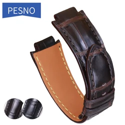 Pesno Suitable for LV Tambour Crocodile Leather Watchstrap Black Dark Brown Men Watch Band Watch Accessories