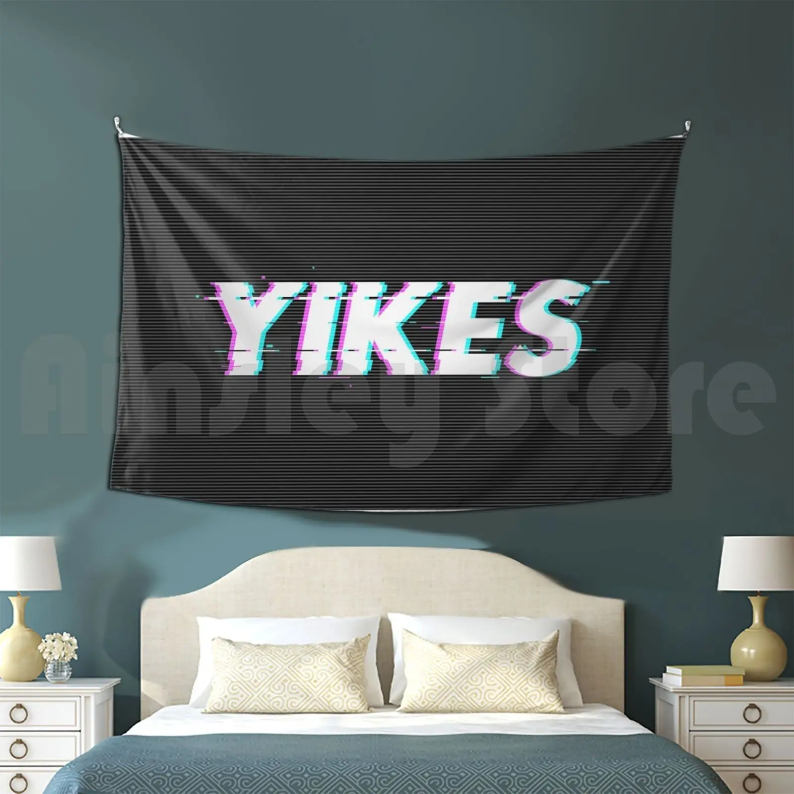 Y I K E S Tapestry Living Room Bedroom Yikes Glitch Effect Screen Techno Magnet Face