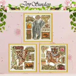 Africano Animali Contati Punto Croce 11 14CT Punto Croce Set Tiger Elephant Giraffe Cross-Stitch Kit Ricamo Ricamo