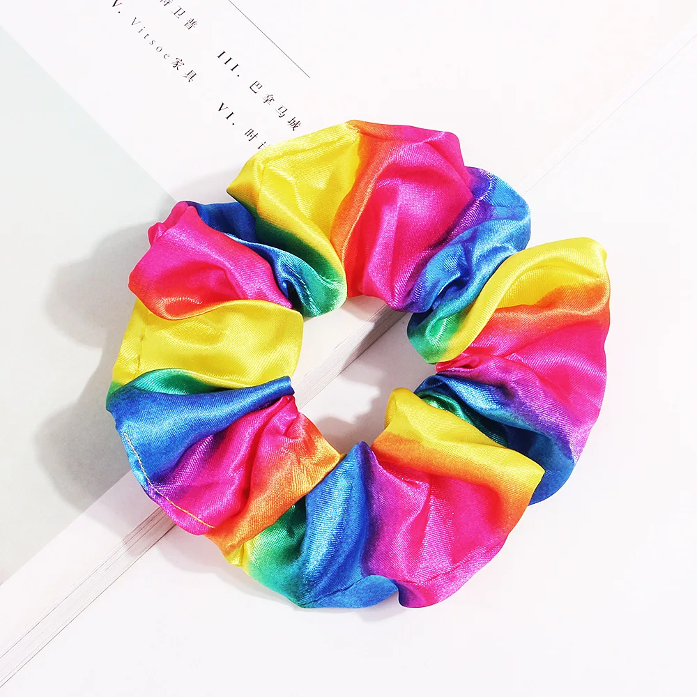 hot Sale 1pc Rainbow stripes Printed Leopard fashion lady hair ring Scrunchie Elastic Hair Band Hair Ties Rope Hair Accessories