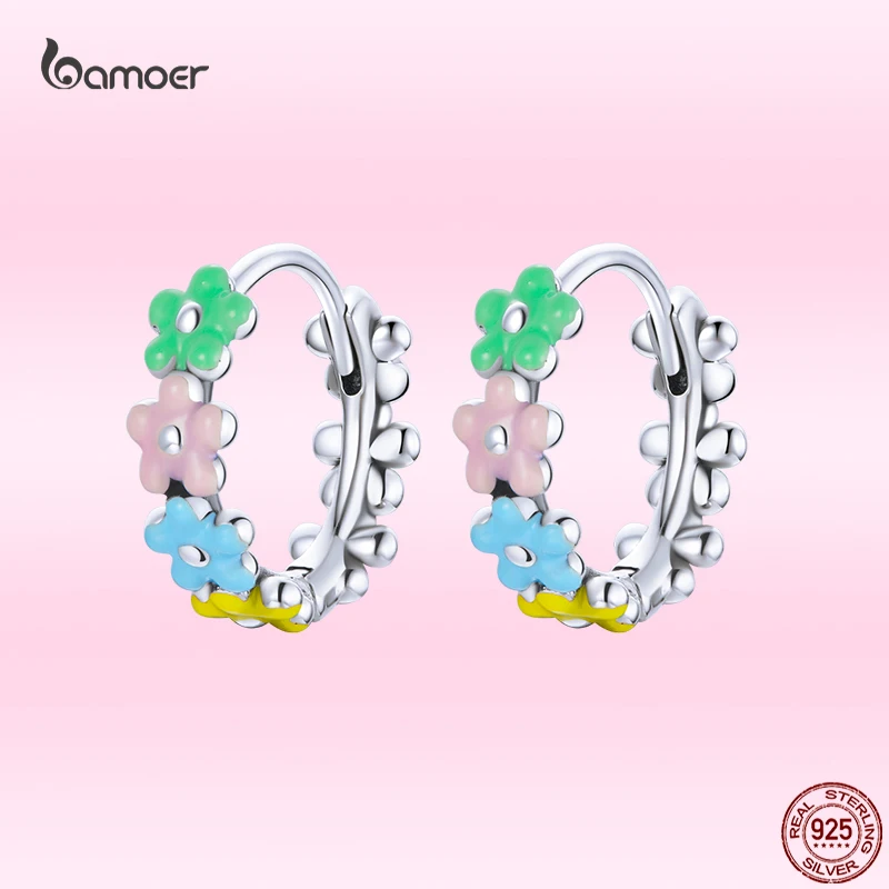 Bamoer 2021 New Pop Sweet Flowers Earrings for Girl Genuine 925 Sterling Silver Earrings Trendy Valentine's Day Jewelry Gift