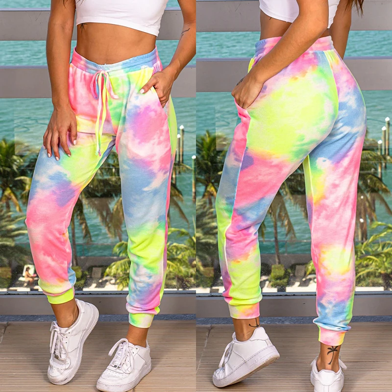 Women's Tie Dye Streetwear Elasticity Push Up Sweatpants Sports High Waist Pants