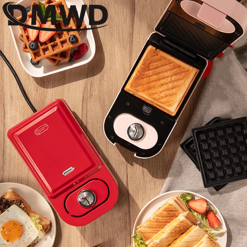 DMWD Electric Sandwich Maker Timing Waffle Maker Breakfast Toaster Donut Baking Machine Multifunctional Egg Takoyaki Cake Oven