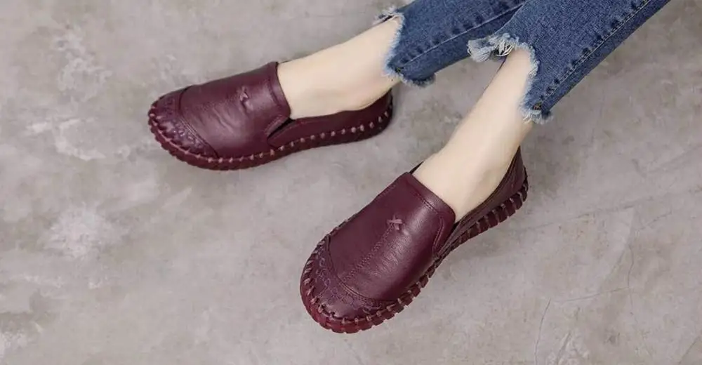 New Classic Fashion Women Shoes Genuine Leather Loafers Women Casual Shoes Soft Comfortable Shoes Women red Flats Large size