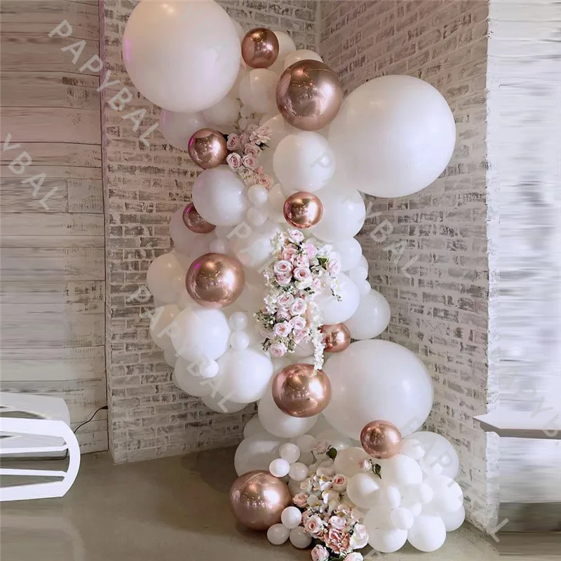 

95Pcs Chrome Rose Gold Arch Garland Balloons Kit White Latex Balloon Set Wedding Birthday Party Decoration Baby Shower Globos