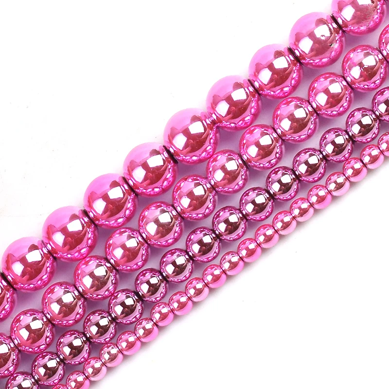 

Круглые бусины из гематита, 4/6/8/10 мм, с розовым покрытием, для изготовления ювелирных изделий, 15 дюймов