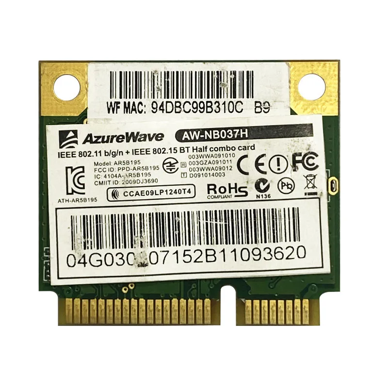 Wifi Setengah MINI PCI-E Atheros AR5B195 untuk AzureWave A 150Mbps + Kartu Jaringan Bluetooth 3.0