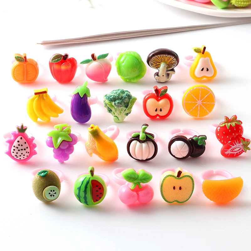 10pcs Set Children's Cartoon Rings Candy Flower Girls lovely fruit Finger Ring Jewelry Girl Gift Rings