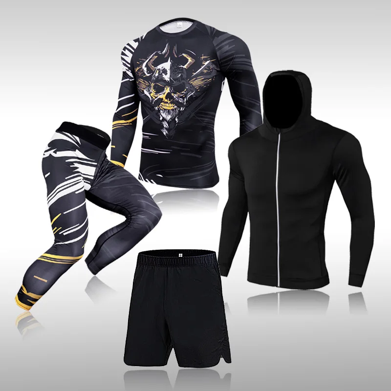 Men\'s Training Sportswear Set Gym Fitness Compression Sport Suit Jogging Tight Sports Wear Clothes