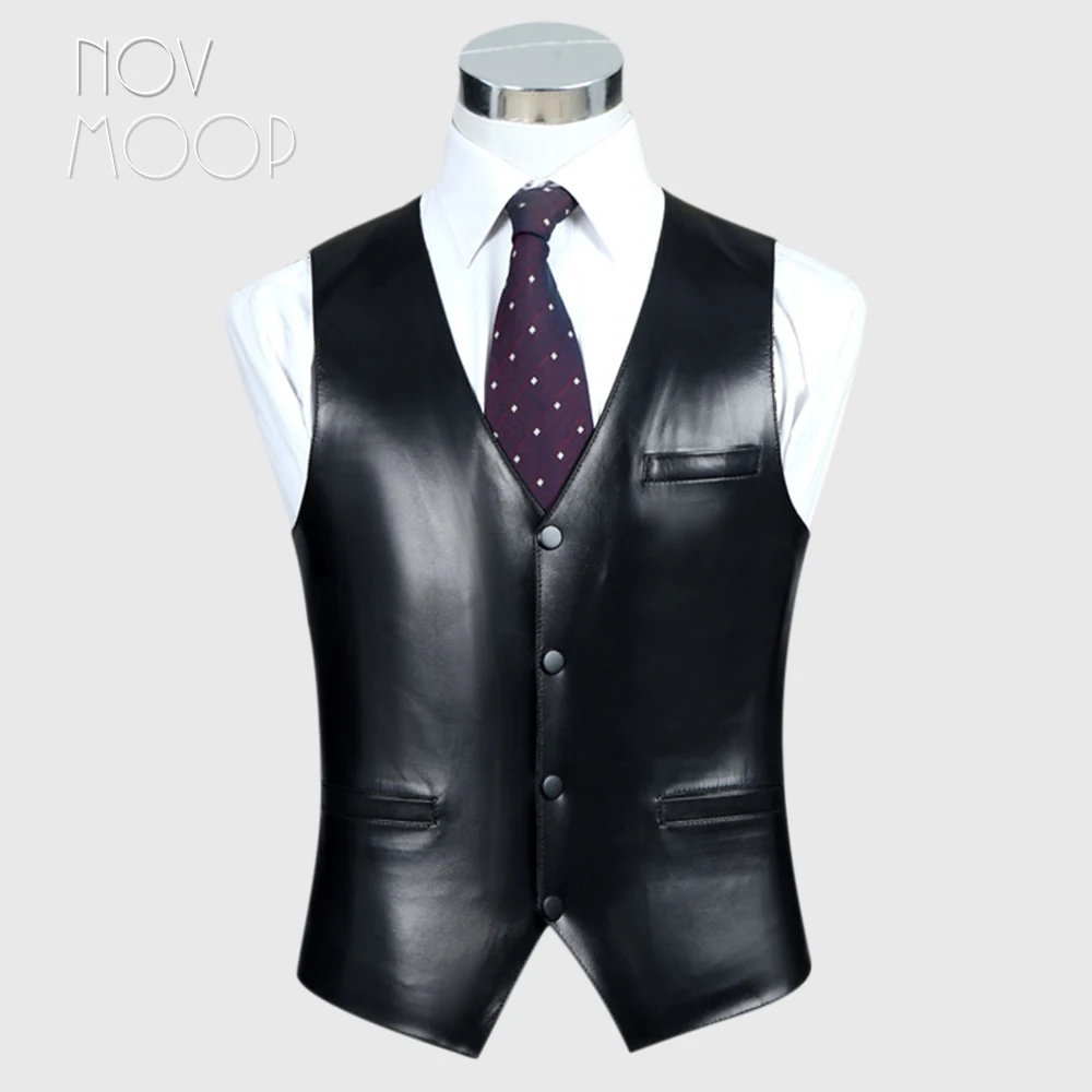 

4Colors genuine leather vest 100% lambskin leather jacket men waistcoat business coat chaleco hombre colete LT603 Free shipping