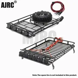 Rack de teto metal com 4 luzes led para 1:10 rc rock crawler scx10 ii 90046 90047 g500 wrangler trax trx4 bagageiro