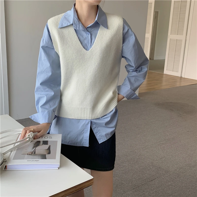 

Croysier Sweaters Fashion Clothing 2021 Solid Sleeveless Sweater Vest Jumper Autumn Winter V Neck Sweater Women Knitted Pullover