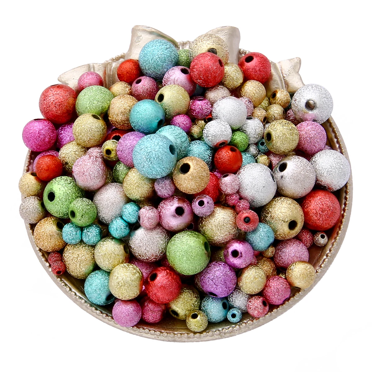 30-500Pcs Gold Silver Rainbow Stardust Acrylic Round Ball Spacer Beads Charms Findings 4/6/8/10/12/20mm For Jewelry Making DIY