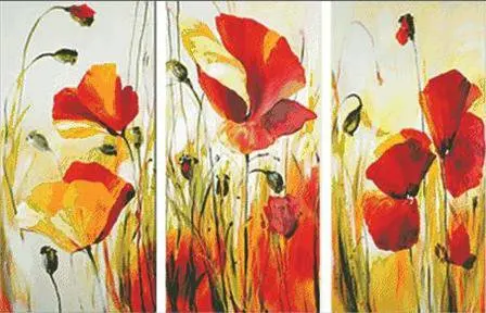 Triptych Poppy Flower Still life Fresh flower Embroidery Needlework 14CT Unprinted Cross Stitch Kits DIY Art Handmade Home Decor