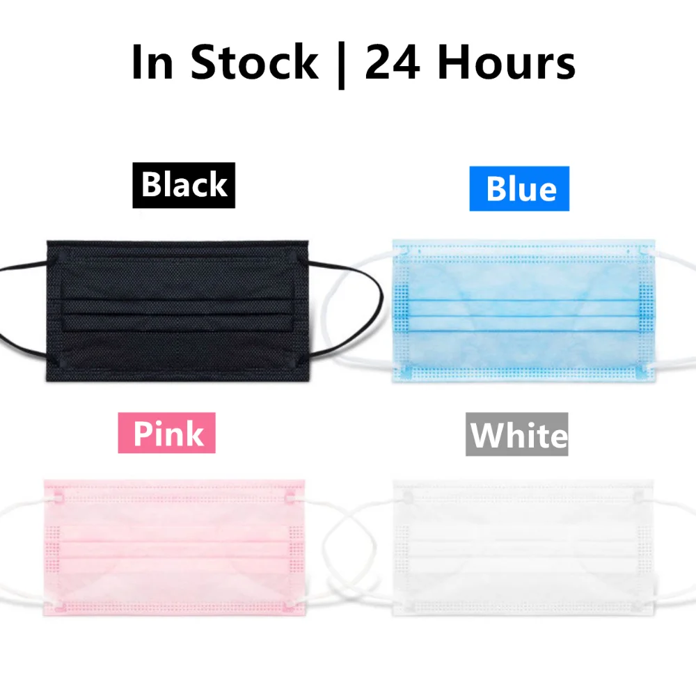 50-200pcs Disposable Mask Earloop Pink Black Mouth Mask 3 Layers Meltblown Non-Woven filter safe Breathable Face Mask Fast Ships