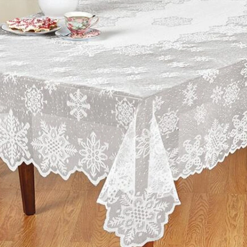 1 pc Round/Rectangle Tablecloth White Lace Tablecloth Snowflake Pattern Wedding Dining Table Cover Home Christmas Party Decora