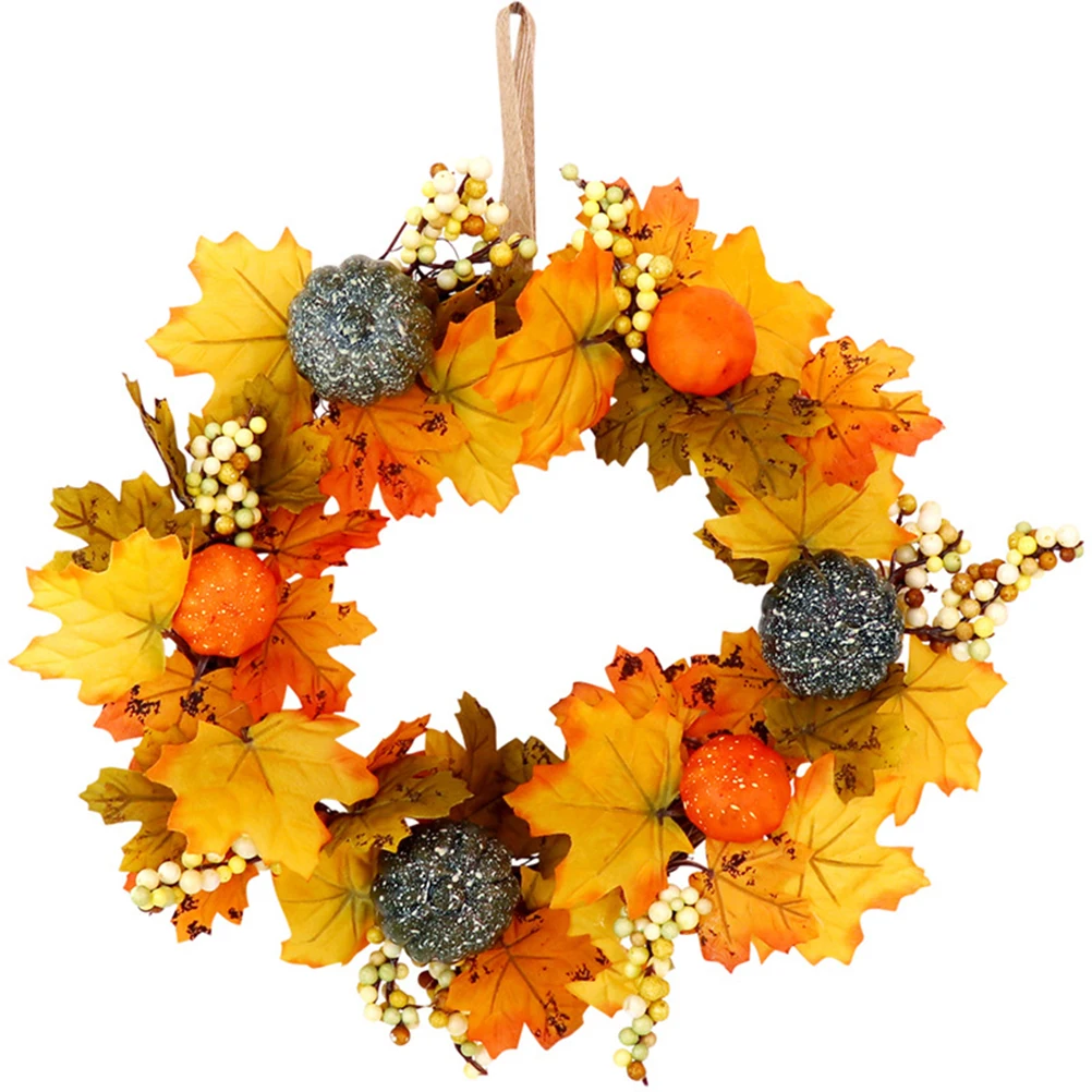 

Thanksgiving Autumn Wreath For Front Door Artificial Fall Wreath With Pumpkins Maple Leaf And Berries Indoor Or Outdoor Decor