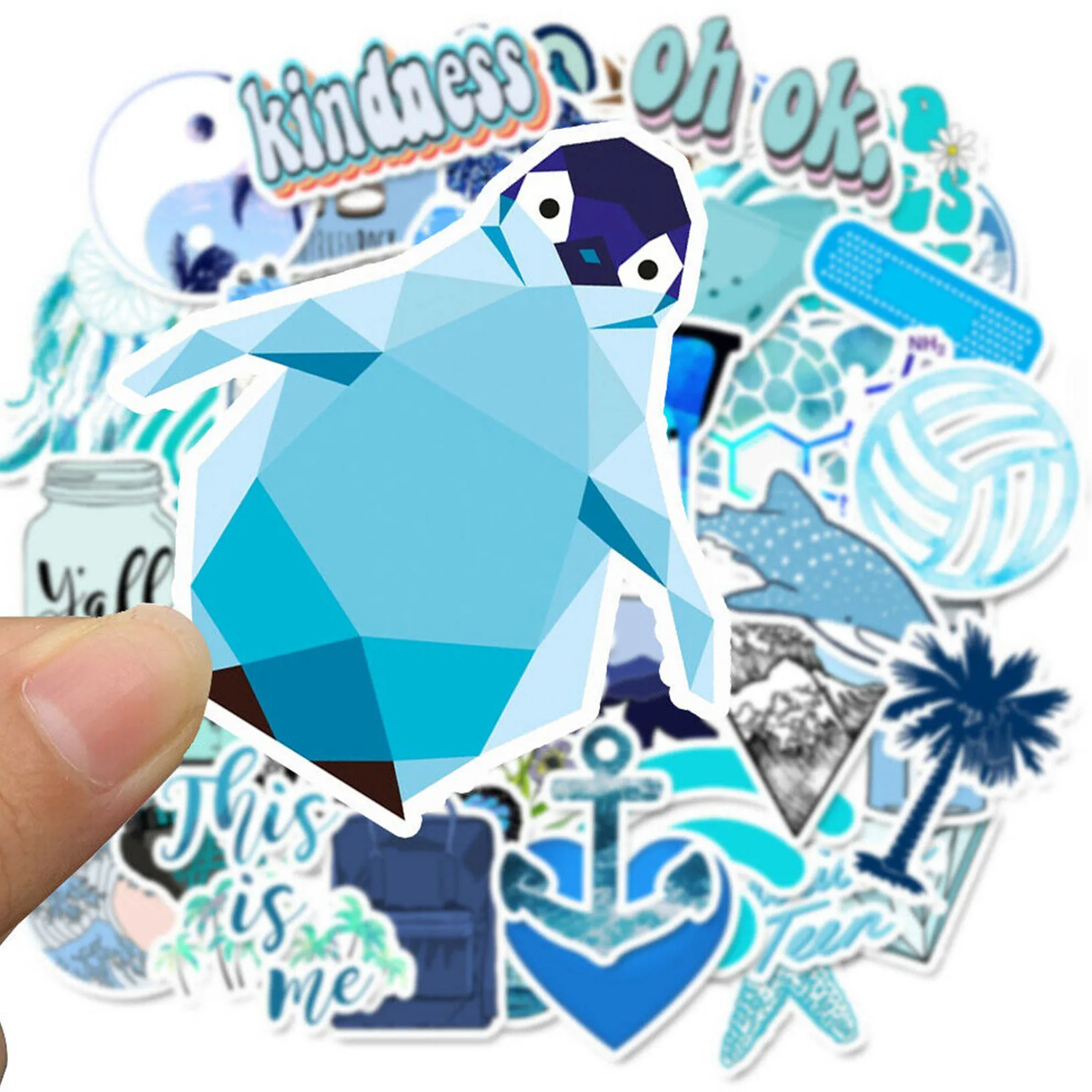 Pegatinas azules para monopatín, calcomanía de vinilo para ordenador portátil, equipaje, VSCO, pegatina para niñas, 50 Uds.