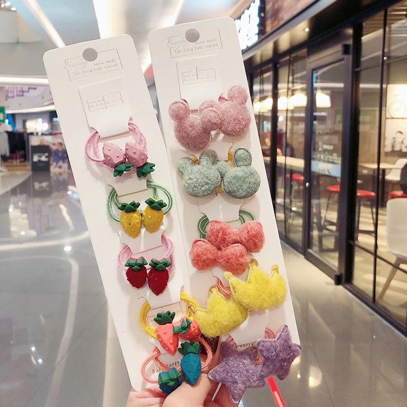 2/6/10Pcs/Set Children Cute Cartoon Fresh Fruit Flower Elastic Hair Bands Girls Wool Rubber Bands Scrunche Kids Hair Accessories