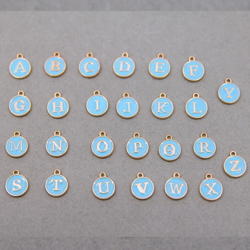 Light blue 12*15mm A-Z Letter Charms Enamel Charms Alphabet Initial Letter Handmade Pendant For Diy Bracelet Jewelry Making